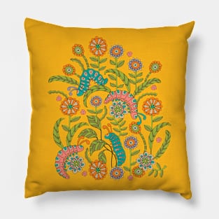 CATERPILLAR PLAYGROUND Cute Doodle Bugs Insects in Happy Pink Blue Orange Green Yellow - UnBlink Studio by Jackie Tahara Pillow