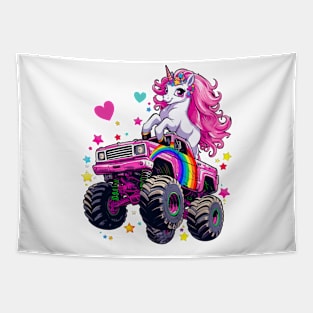 Monster Truck Unicorn Girl Birthday Party Monster Truck Tapestry