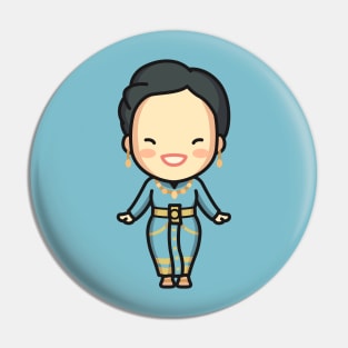 Cute Thai Woman in Traditional Clothing Cartoon Pin