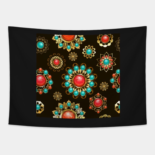 Ethnic Brooches Seamless Pattern Tapestry by Blackmoon9