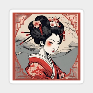 japanese style art geisha kimono portrait Magnet