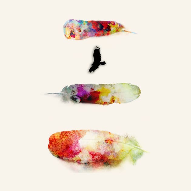 Three Water Colour Feathers and a Bird by DyrkWyst