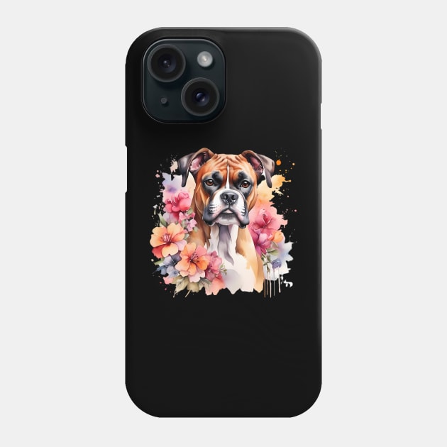 A boxer dog decorated with beautiful watercolor flowers Phone Case by CreativeSparkzz