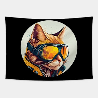 Colorful Cat - A Cat In A Ski Googles Skiing Skier Tapestry