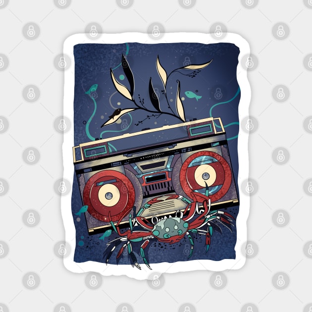 Blue boom box underwater and fishes Magnet by jen28