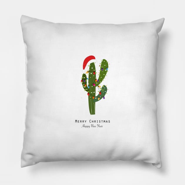 Cactus with colorful lights bulbs Christmas design Pillow by GULSENGUNEL