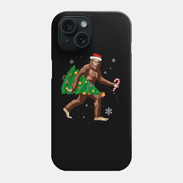 Sasquatch Carrying Christmas Tree Santa Hat ELF Cute Funny Tee Xmas Phone Case by TeeOhaiz