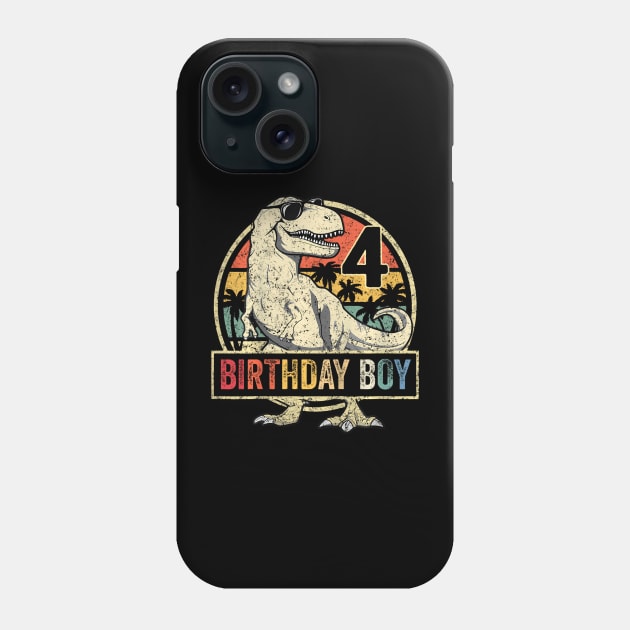 Kids 4 Year Old 4th Birthday Boy T Rex Dinosaur Phone Case by Aleem James