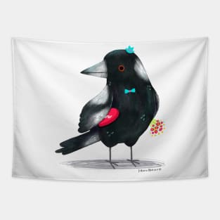 Australian Magpie bird with flowers and a chocolate box Tapestry