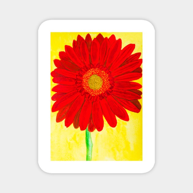 Red gerbera on yellow backgroound Magnet by IrinaAfonskaya