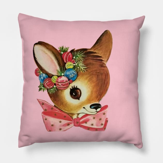 Cute Vintage Reindeer Head with Bow Pillow by PUFFYP