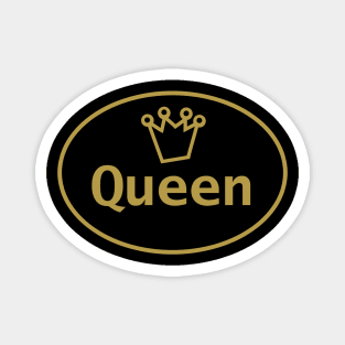 Gold Queen and Crown on Black Oval Magnet