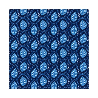 Decorative Blue Leaves Pattern T-Shirt