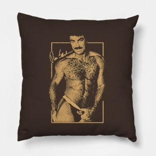 Tom Selleck 80s aesthetic Vintage Look Brown Pillow