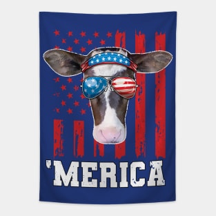 Cow 4th of July Merica American Farmer Tapestry