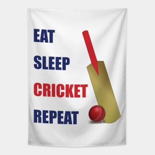 Eat Sleep Cricket Repeat Cricket Bat and Ball Tapestry