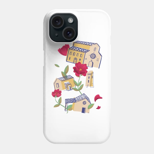 Abstract illustration of an Italian village and flowers Phone Case by Sgrel-art