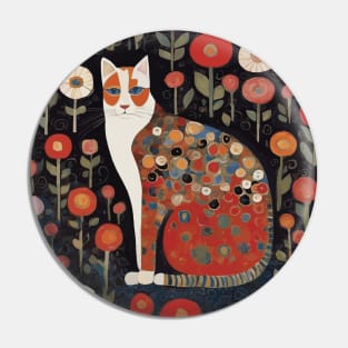 Klimt Calico Cat in Abstract Flower Garden Pin