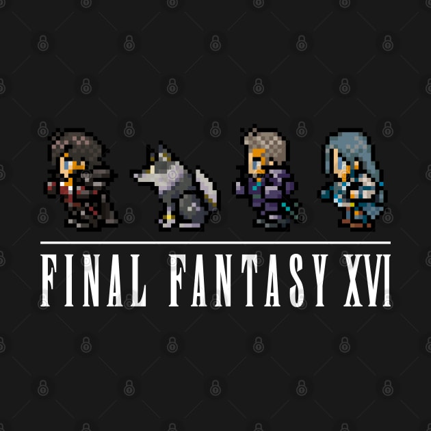 Clive, Torgal, Cid and Jill Logo Design | FFXVI Pixel Party Members | Final Fantasy 16 | Dark Colors by AFKApparelGG