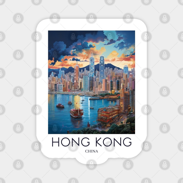 A Pop Art Travel Print of Hong Kong - China Magnet by Studio Red Koala