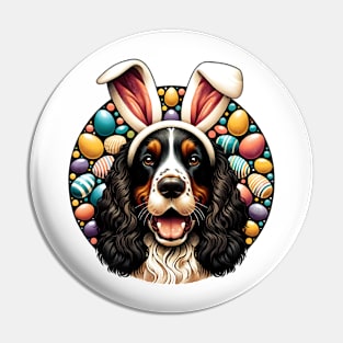 Field Spaniel Enjoys Easter with Bunny Ear Headband Pin