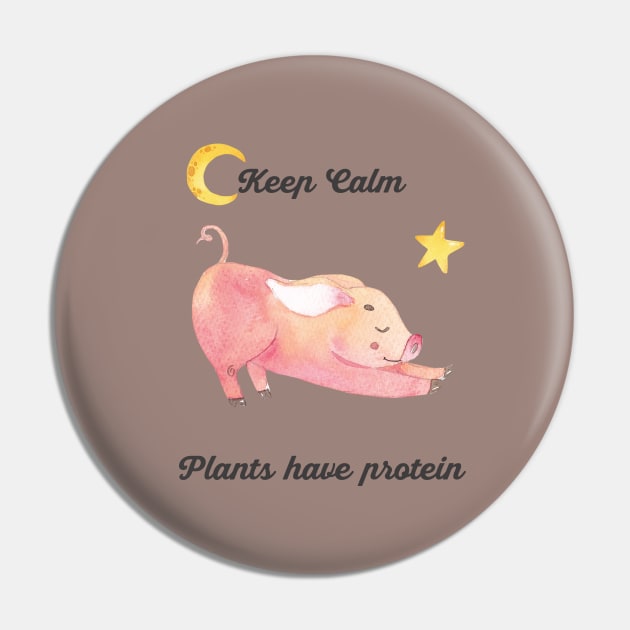 Keep Calm Plant Have Protein Yoga Piglet Pin by susannefloe