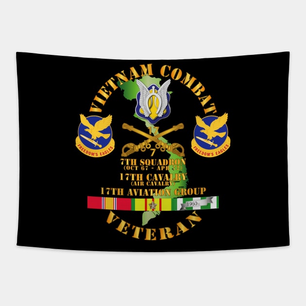 Vietnam Combat Cavalry Vet  w 7th Squadron - 17th Air Cav - 17th Aviation Group DUI w SVC Tapestry by twix123844