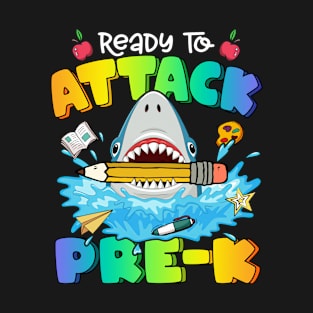 Ready To Crush Pre-K Shark Back To School Colorful Boys Girls T-Shirt