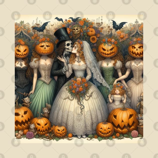 Halloween Groom, Bride and Bridesmaids by EverBride