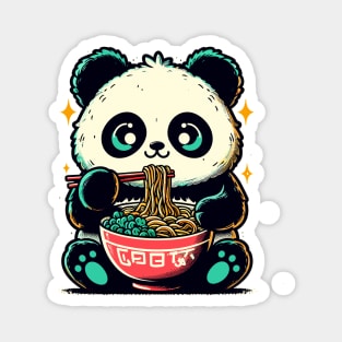 Kawaii retro little panda eat ramen Magnet