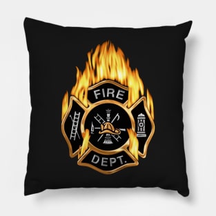 Flaming Gold Firefighter Badge Pillow