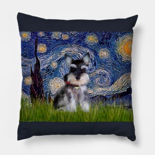 Starry Night Adaptation with a Schnauzer Puppy Pillow