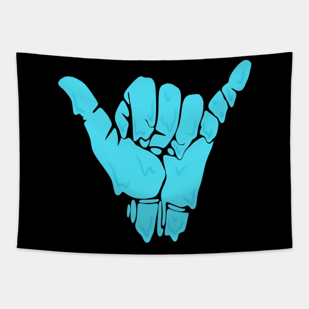 melting/dripping shaka hand in blue/teal Tapestry by acatalepsys 