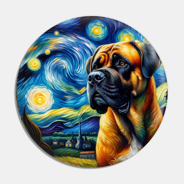 Starry Boerboel Dog Portrait - Pet Portrait Pin by starry_night