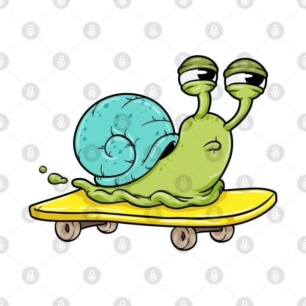 Snail with House as Skater with Skateboard by Markus Schnabel