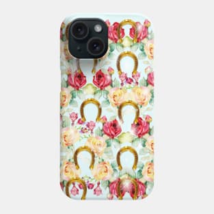 Pattern. Roses, Stars and Gold Horseshoes Phone Case