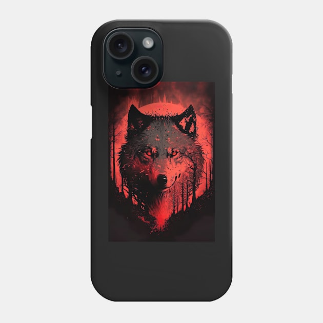 Cool Wolf portrait with red glow Phone Case by KoolArtDistrict