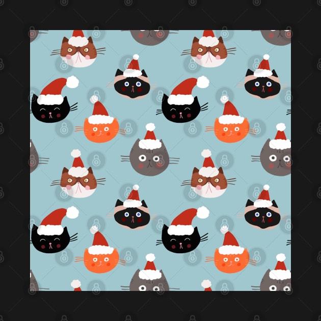 Cats in Santa Hats on Blue by StephersMc