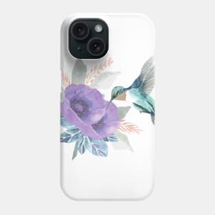 Humingbird and purple flower in watercolor Phone Case