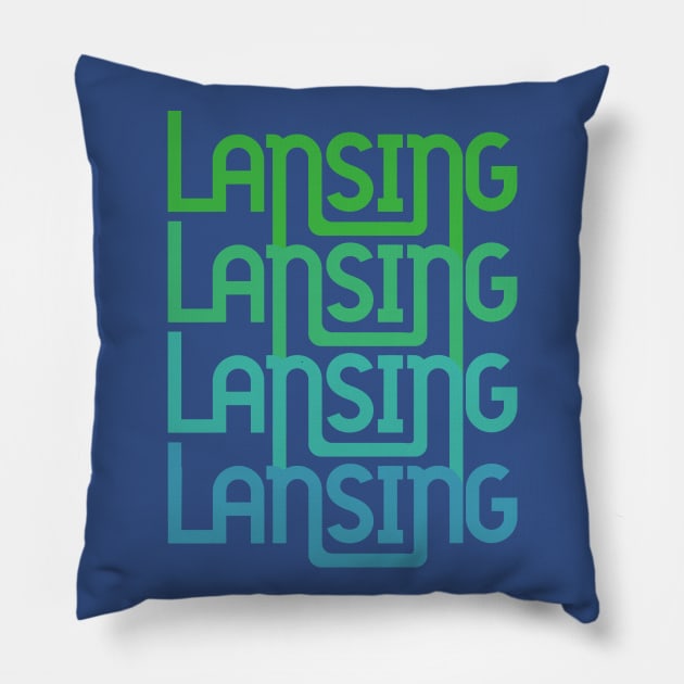 Lansing - Retro Repeating in Earth Pillow by sadsquatch