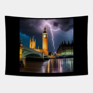 Iconic World Landmarks During A Thunderstorm: Big Ben London Tapestry