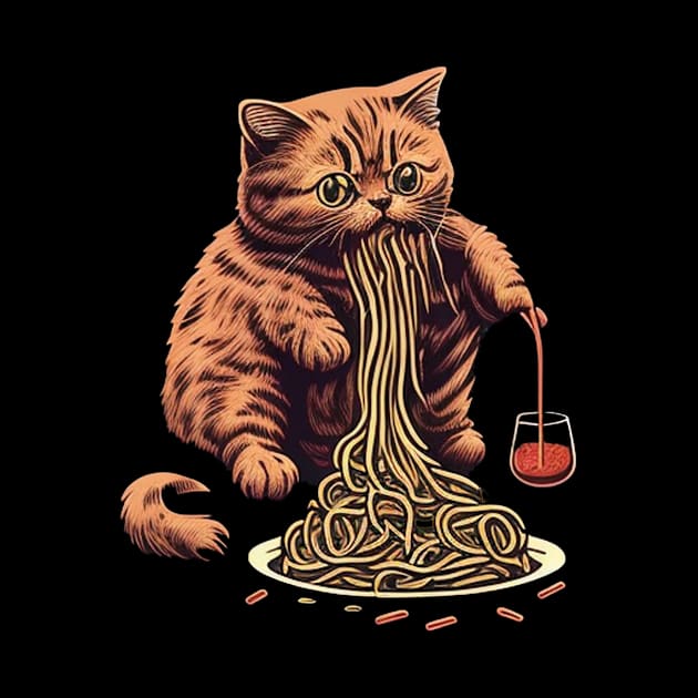 CAT EATING SPAGUETTI by TheABStore