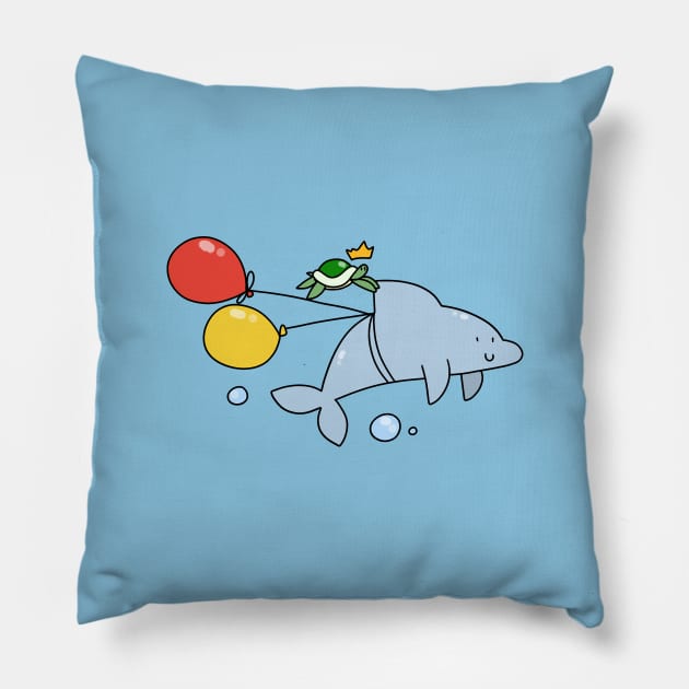 Turtle and Dolphin with Balloons Pillow by saradaboru