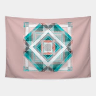 Hand Made Edited Pencil Geometry in Light Turquise on pale Red Tapestry