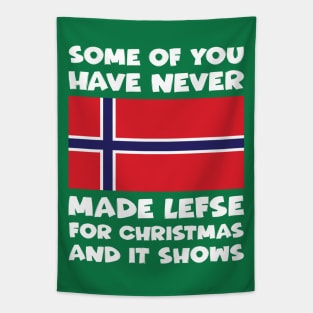 Funny Making Lefse For Christmas Norway Flag Tapestry