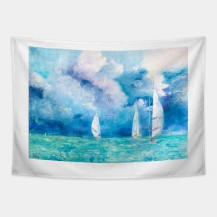 Sailboats on the Azure Waters Tapestry