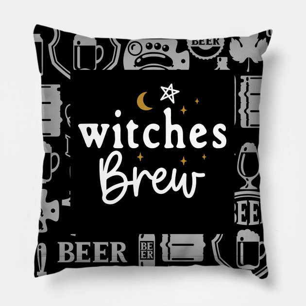 Witches Brew with Beer Bottles Pillow by Apathecary