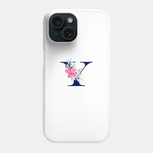 Watercolor Floral Letter Y in Navy Phone Case