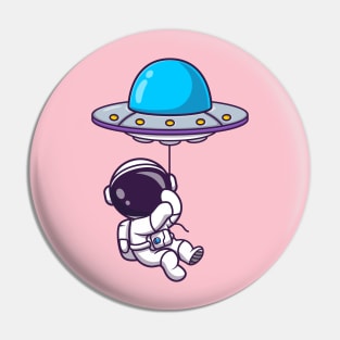 Cute Astronaut Floating With UFO Balloon Cartoon Pin