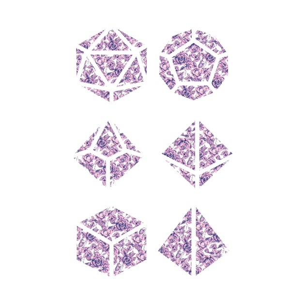 Pink and Blue Gradient Rose Vintage Pattern Silhouette Polyhedral Dice - Dungeons and Dragons Design by GenAumonier